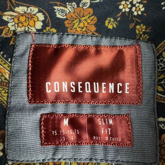 Consequence Flip Cuff Shirt Yellow Gold Paisley Button Up Slim Fit Men's M - Picture 3 of 4